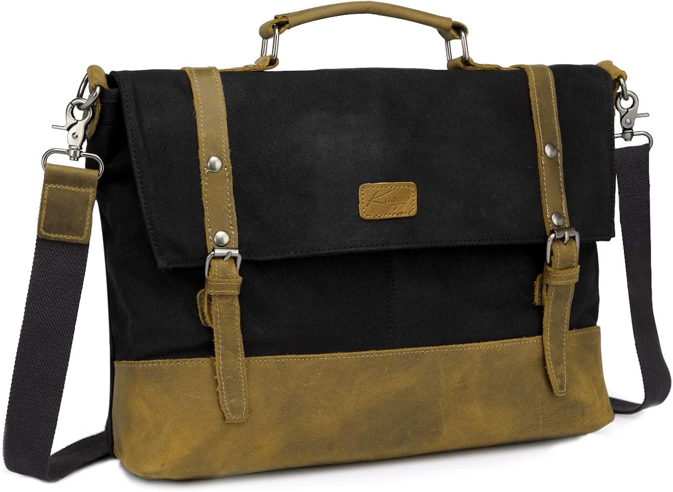 Kasqo Mens Messenger Bag, 15.6 Inch Waterproof Vintage Canvas Briefcase Satchel Bag Shoulder Work Bag Padded Shockpoof