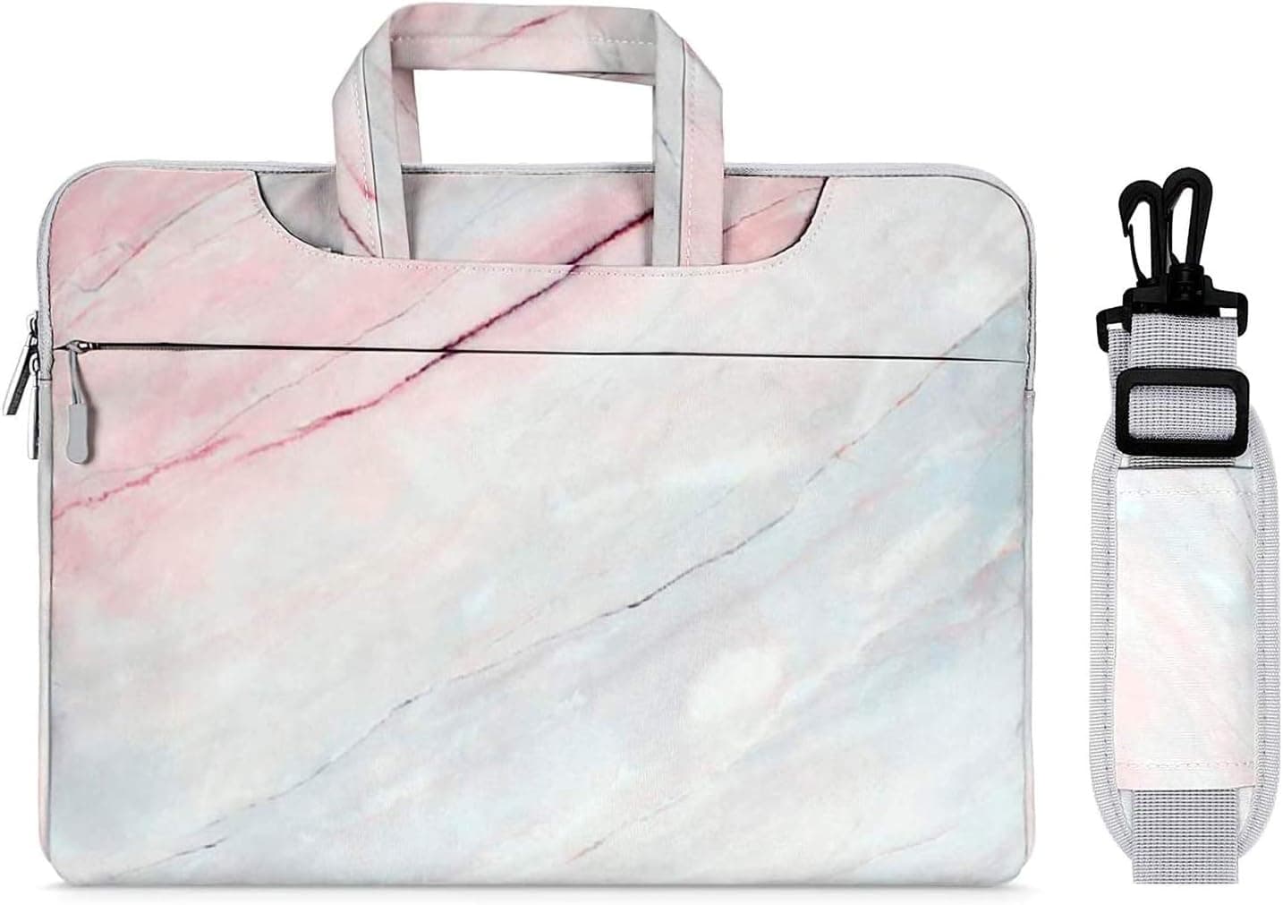 MOSISO Laptop Shoulder Bag Compatible with 13-13.3 inch MacBook Pro, MacBook Air, Notebook Computer, Marble Pattern Carrying Briefcase Sleeve Case, Pink & Blue