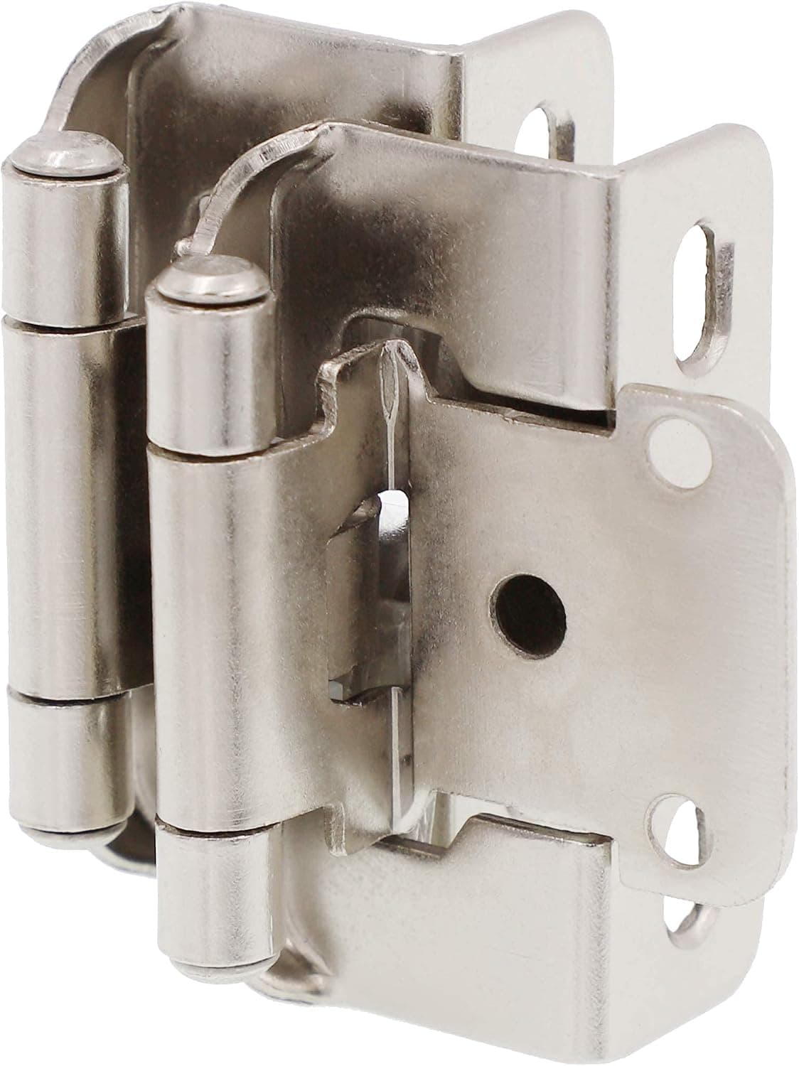 DecoBasics Brushed Nickel Cabinet Hinges for Kitchen Cabinets (10 Pair-20 Pcs) -1/2" Overlay Partial Wrap Around Self Closing Cabinet Door Hinges for Face Frame Kitchen Cabinet Hinges w/Screw & Bumper