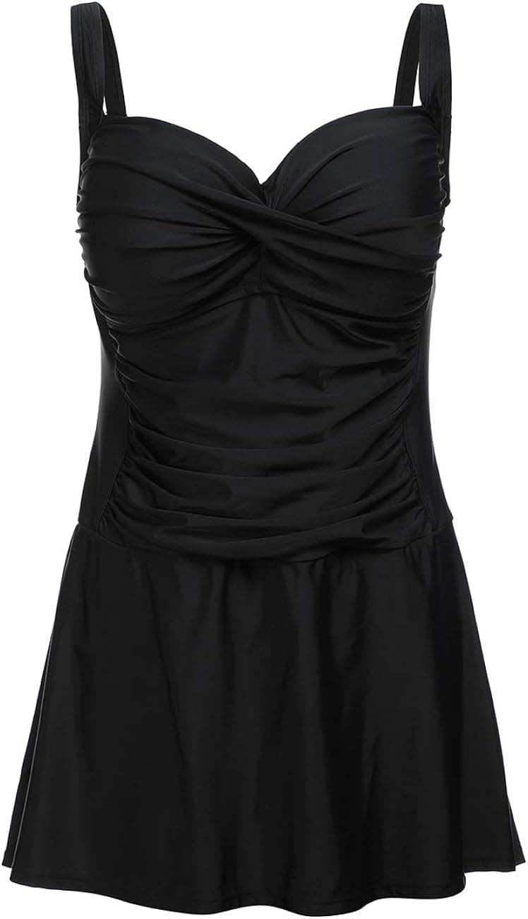 Dayu Women’s Front Twist Ruched Swimdress Plus Size One Piece Swimsuits Skirted Swimwear