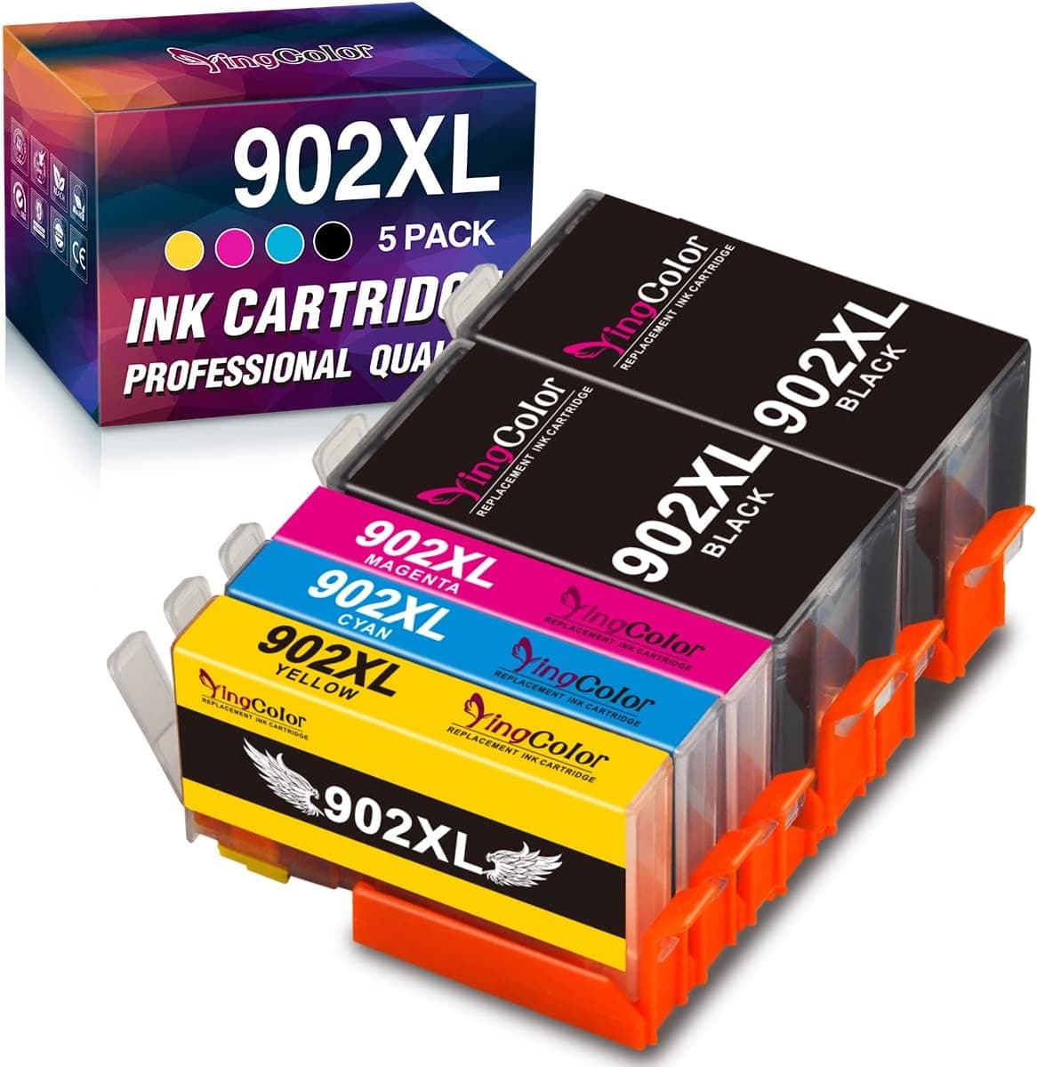 YingColor Compatible 902 XL Ink Cartridge Replacement for HP 902XL 902 to use with Officejet Pro 6978 6968 6974 6975 6960 Officejet 6951 6954 6956 6958 Printers (2 Black, 1 Cyan, 1 Magenta, 1 Yellow)