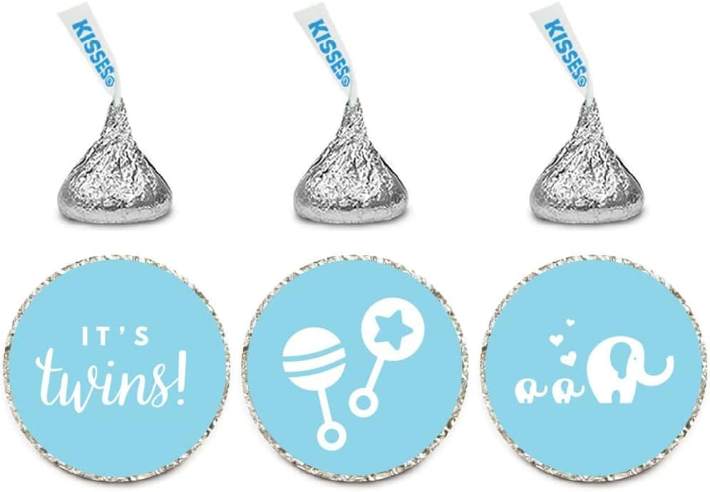 Andaz Press Chocolate Drop Labels Trio, Fits Kisses, Twins Baby Shower, Baby Blue, 216-Pack