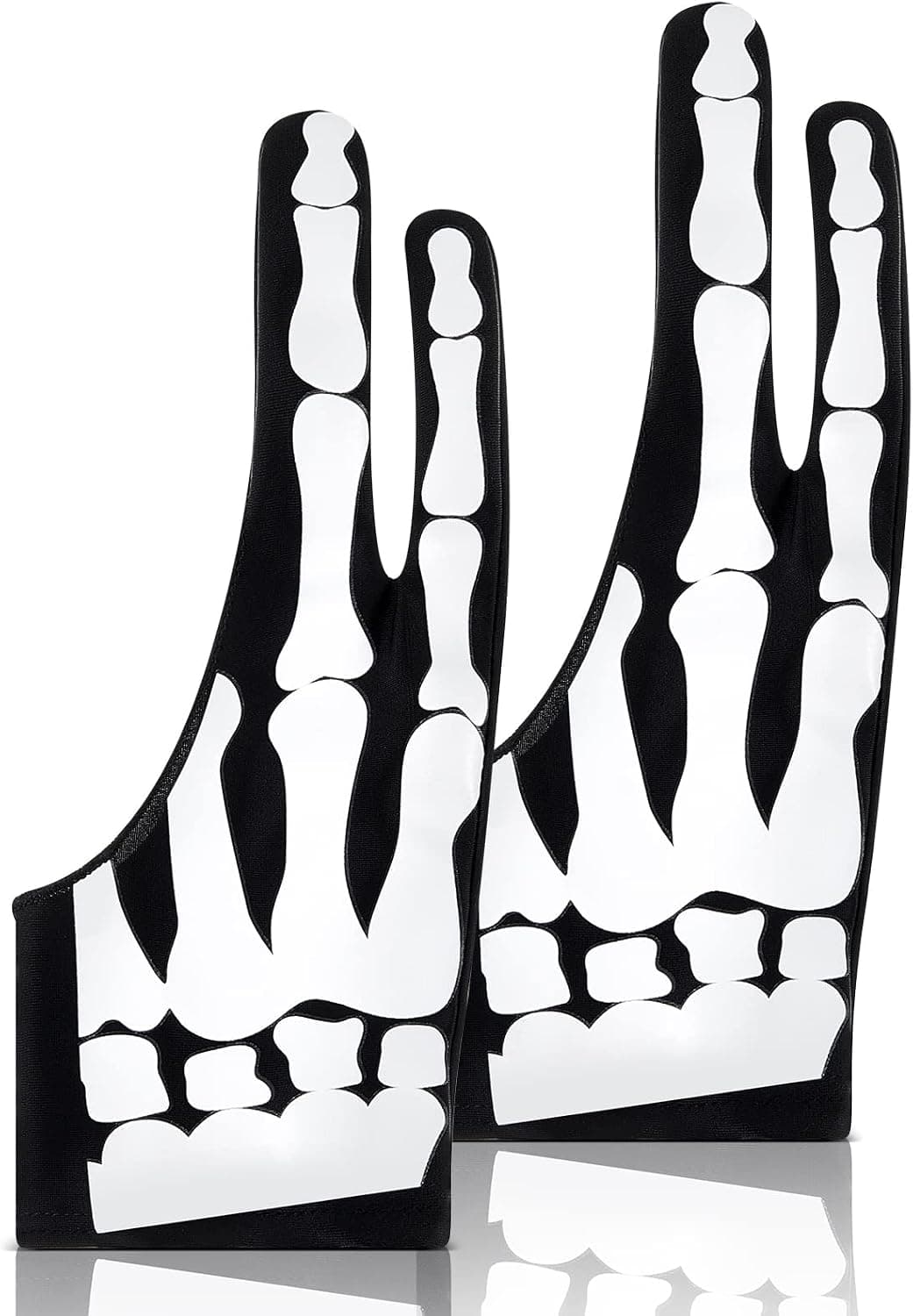 Jecery 2 Pieces Skeleton Artist Glove for Drawing Tablet Glove for Graphics with Two Finger Digital Tablet Drawing Glove Palm Rejection Glove for Pad Painting Writing, Right Hand