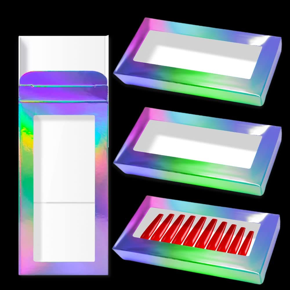 Press on Nails Packaging Box Set for 3XL Extra Long Nail Tips- 25PCS Empty Nail Package Boxes (Large Size) with 25 PCS White Background Papers