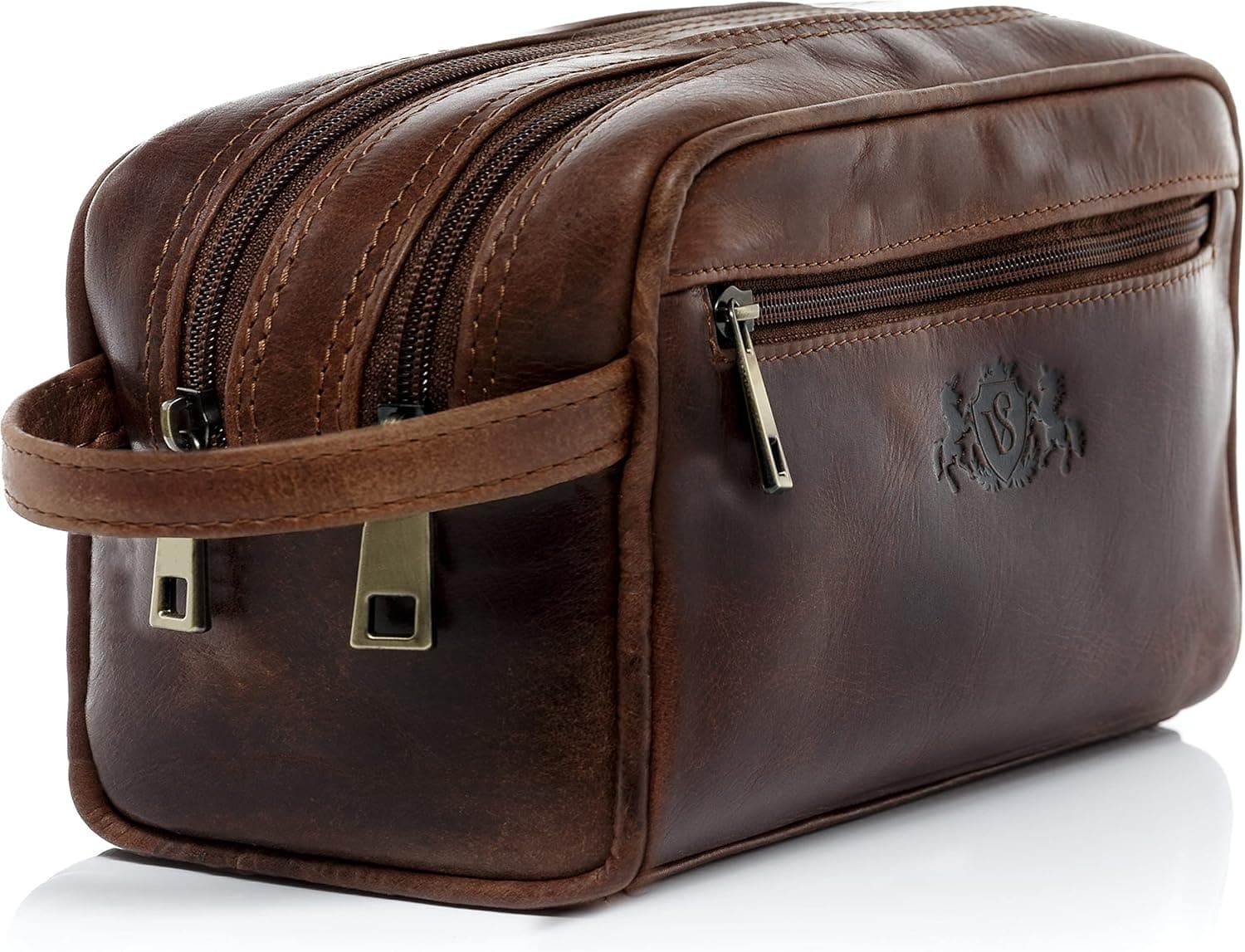 SID & Vain toiletry bag GATWICK Large I Premium Leather Wash Bag for Men and Women I Travel Overnight Wash Gym Shaving Bag brown