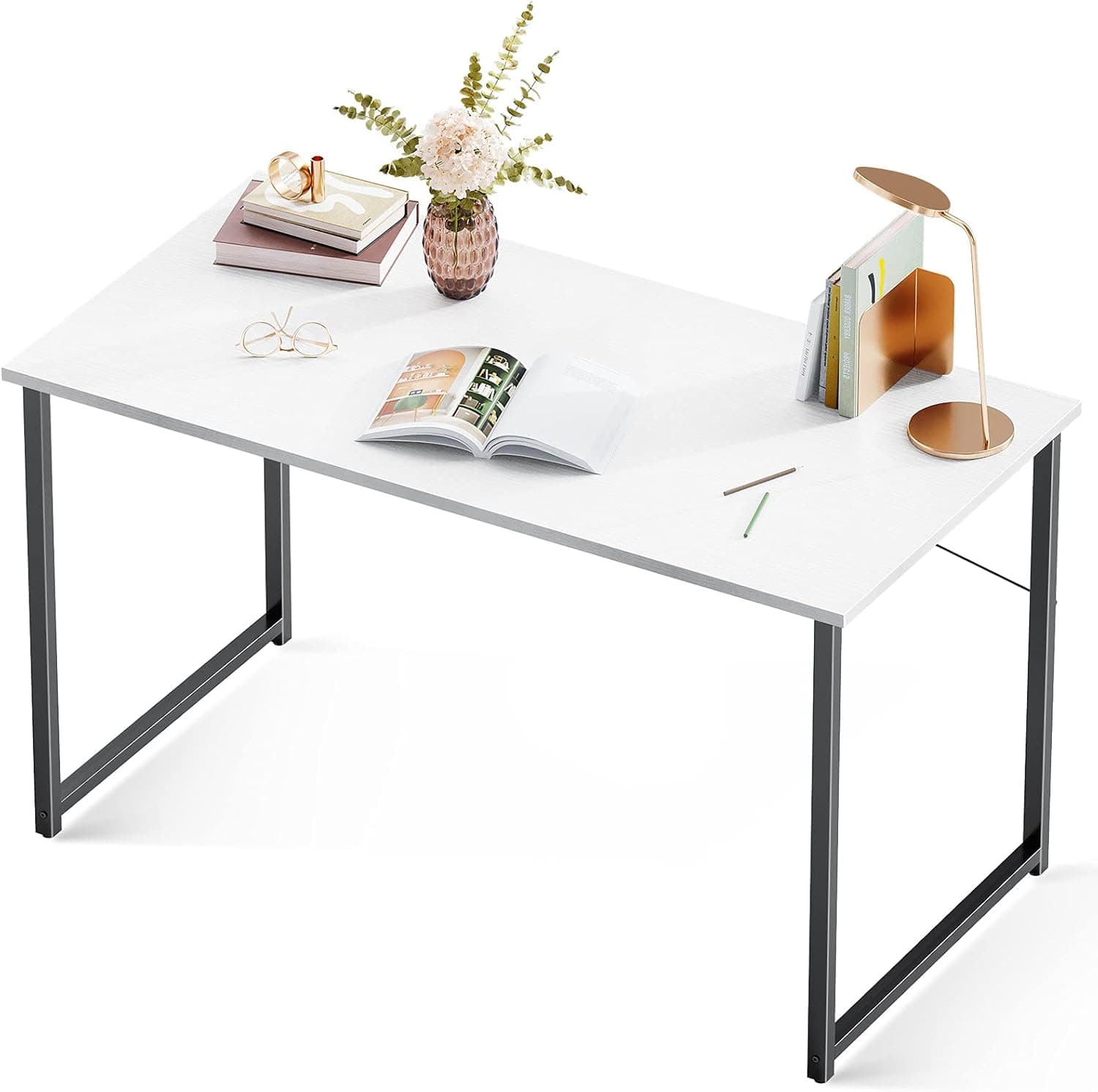 Coleshome Computer Desk 47", Modern Simple Style Desk for Home Office, Sturdy Writing Desk,Pure White