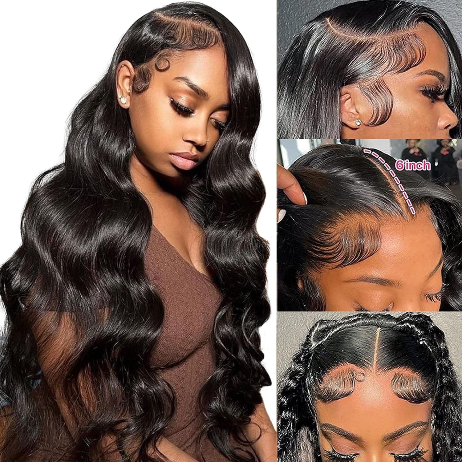 Body Wave Lace Front Wigs Human Hair 13x6 HD Transparent Lace Frontal Wigs 28 Inch 12A Brazilian 180% Density Long Body Wave Frontal Wigs for Black Women Glueless Wigs with Baby Hair Natural Black