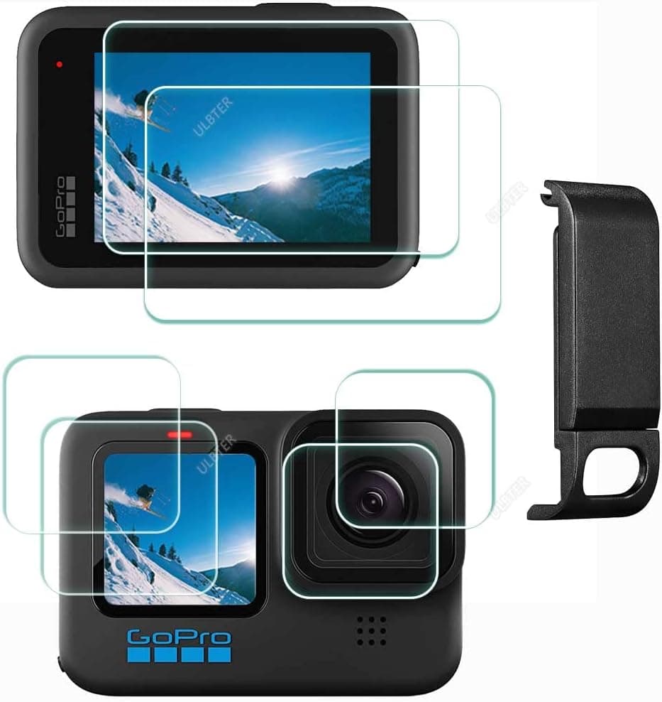 Glass Screen Protector for GoPro Hero 11 10 9 Hero11 Hero9 Hero10 Black Battery Door LCD + Lens + Small Display [2+2+2Pack], ULBTER 9H Hardness Tempered Glass Saver,Anti-Scrach Anti-Bubble
