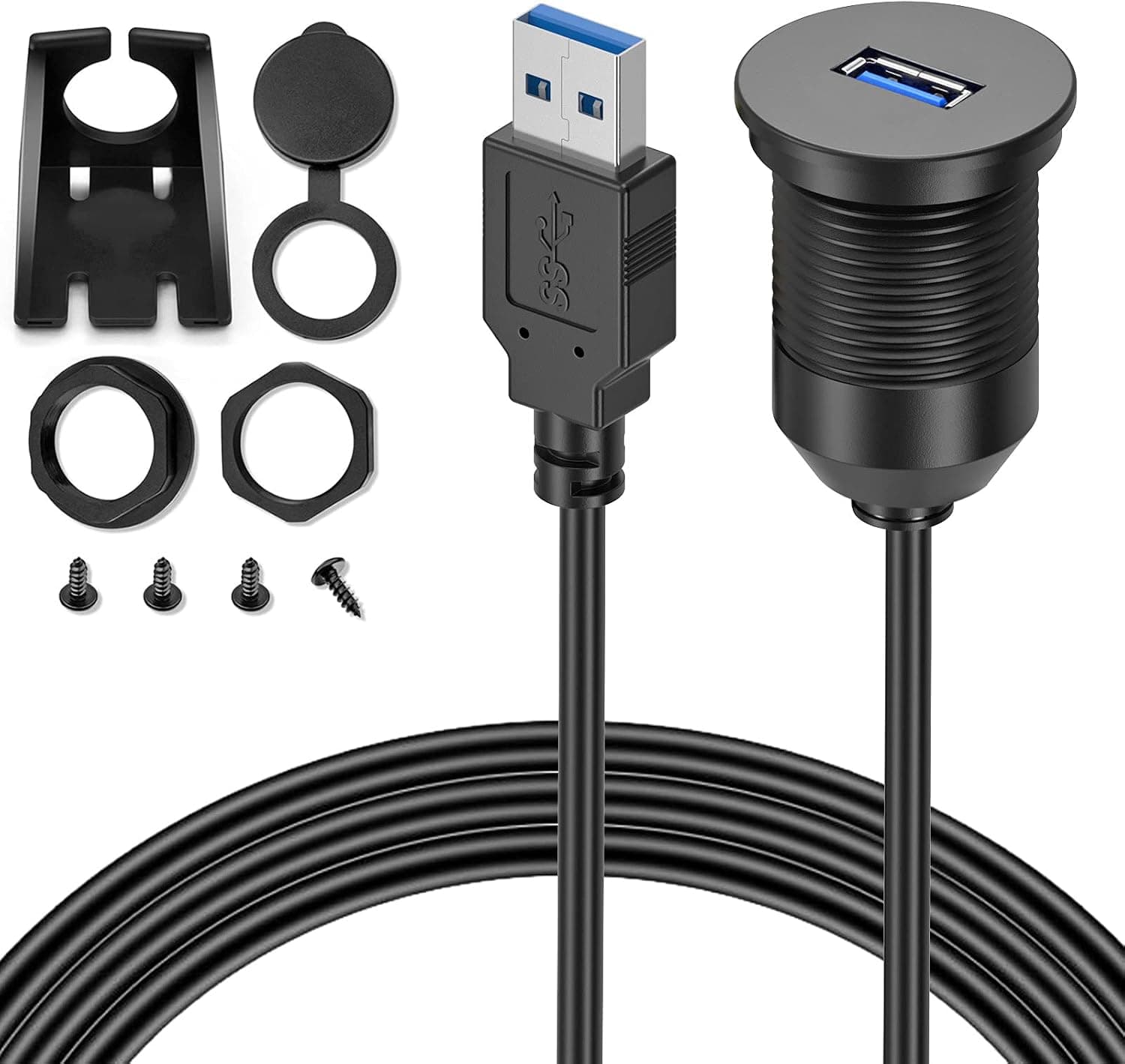 WILLIZTER USB 3.0 Male to Female Round Car Flush Mount Cable Extension Mount Panel Mount Dash Mount Waterproof for Car Vehicle Truck Boat Yacht Bike Motorcycle 3 Feet 1 Meter (3 feet)