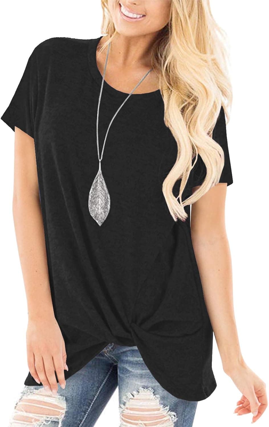 ZILIN Women's Cold Shoulder T-Shirt Short Sleeve Knot Twist Front Tunic Blouse Tops
