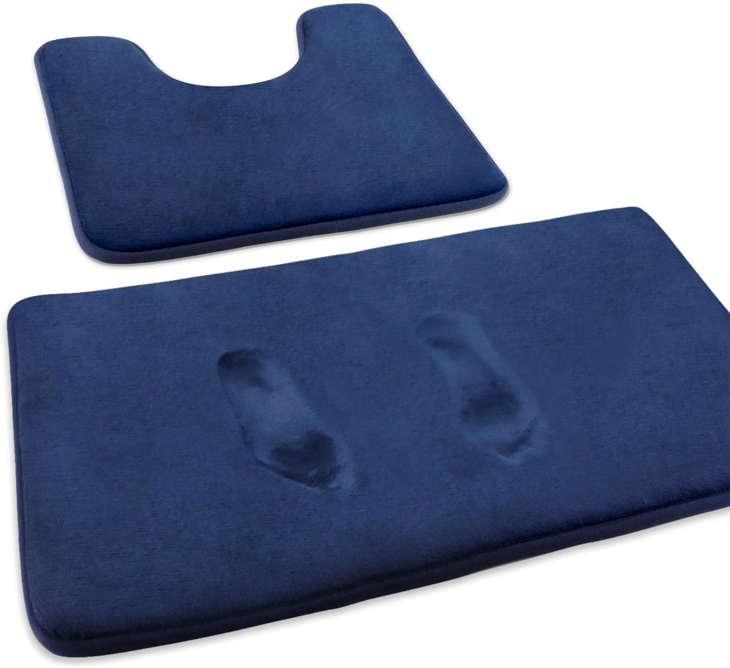 FEELSO Memory Foam Bath Mat Set, Extra Soft 2 Piece Bathroom Rugs Non Slip and Absorbent Mats, 20x31 Inches Floor Mat, 20x20 Inches U-Shaped Contour Rug for Tub Shower & Bath Room,Blue