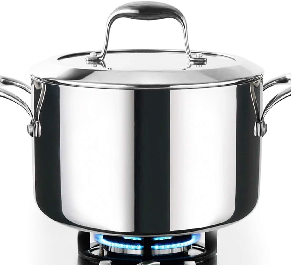 HOMI CHEF Mirror Polished NICKEL FREE Stainless Steel 6 QT(Quart) Stock Pot/Soup Pot with Glass Lid (No Toxic Non Stick Coating, Whole-Clad 3-Ply) - Cookware Pots And Pans Sets 10121