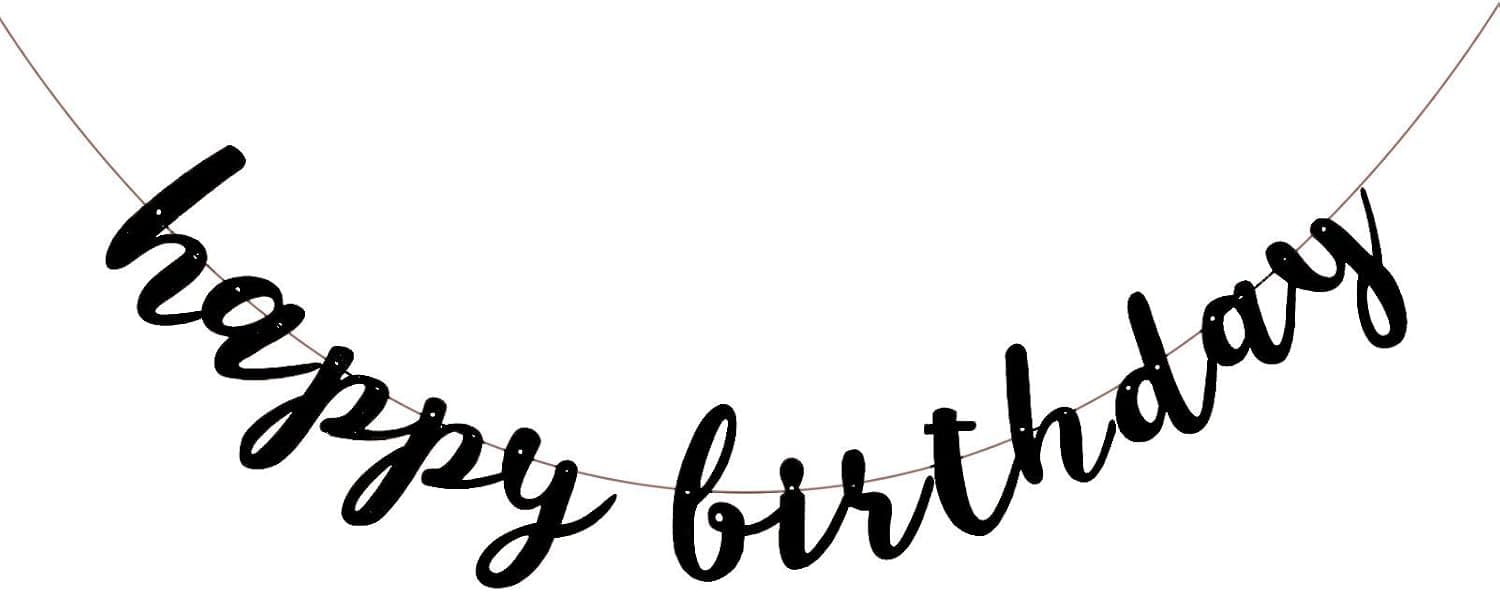 Famoby Black Glittery Happy Birthday Banner for Birthday Party Decorations