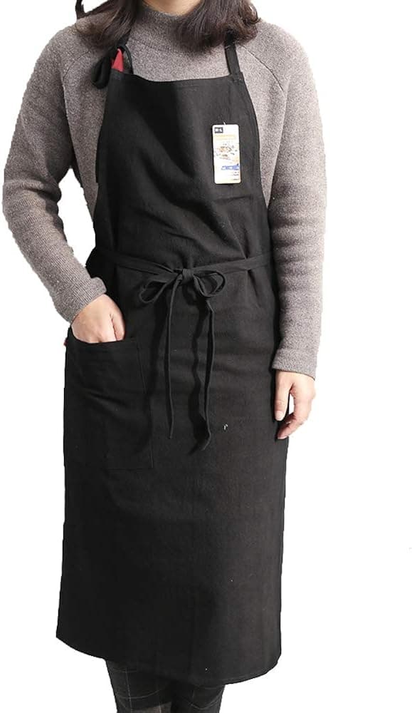 UHEIM Premium Free Size Linen Bib Apron Kitchen Apron with Large Pocket 9 Colors