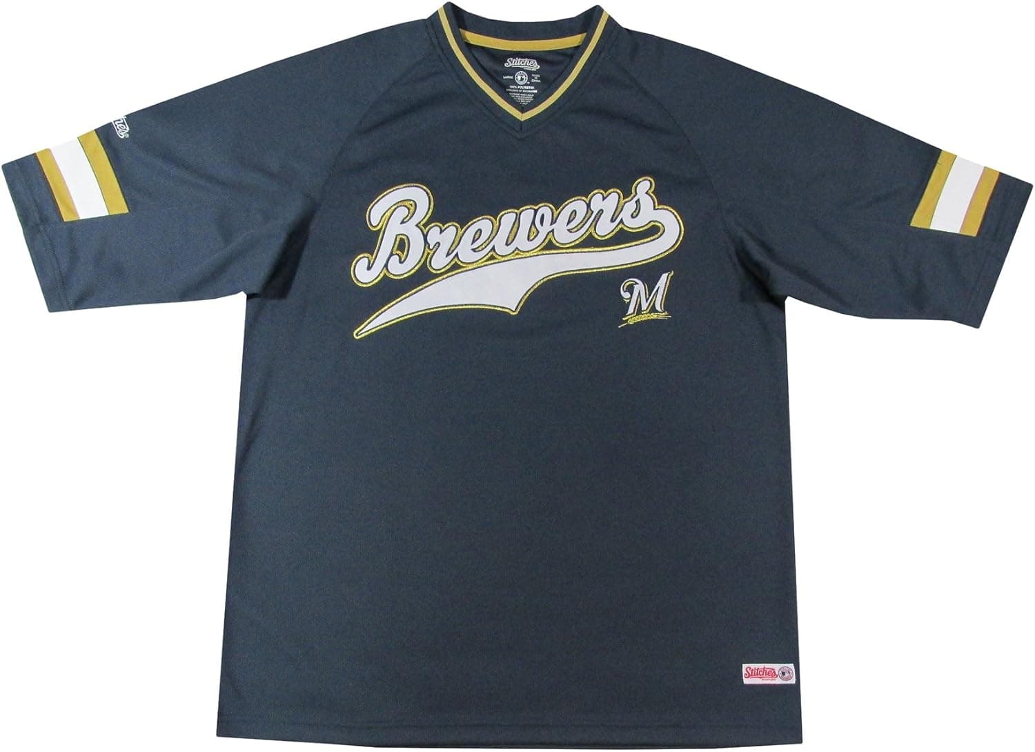 MLB Milwaukee Brewers Adult V-Neck Raglan Top, Navy, Large