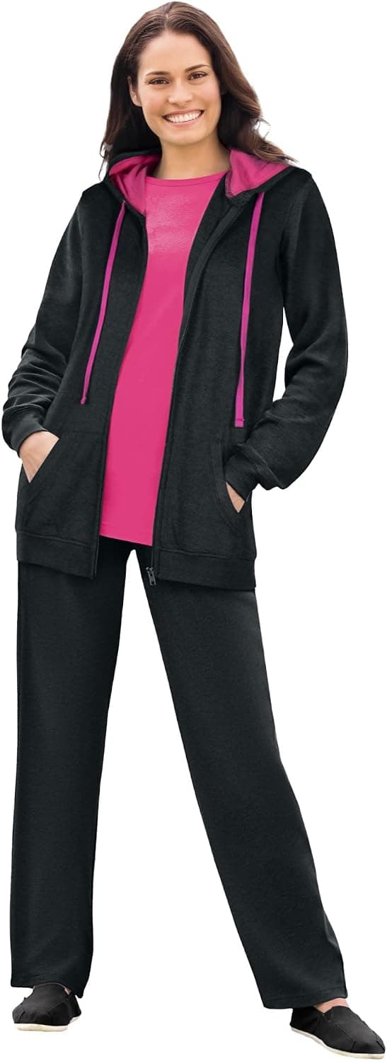 Woman Within Women's Plus Size Contrast Tie Hoodie Set