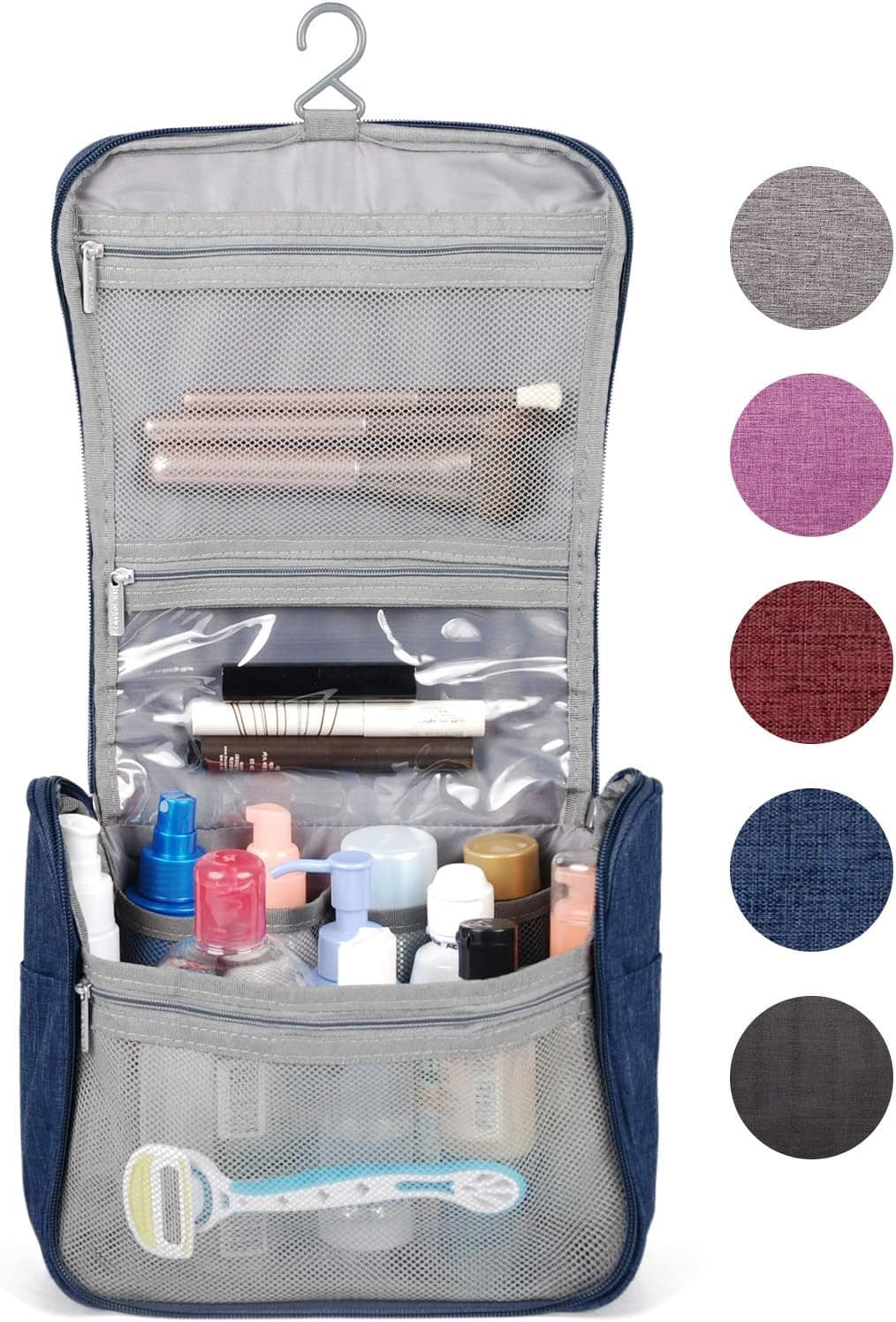 Hanging Travel Toiletry Bag Cosmetic Make up Organizer for Women and Girls Waterproof (Z-Navy Blue)