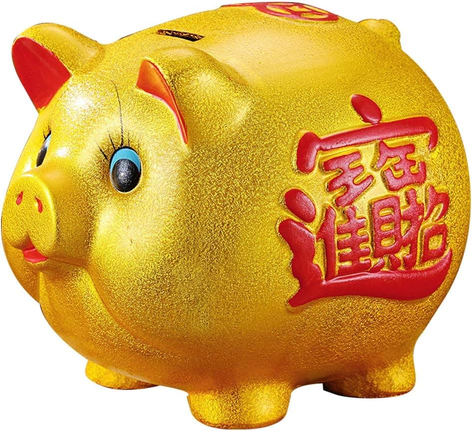 5.5" Gold Pig Lucky Porcelain Fortune Pig Money Box Piggy Bank