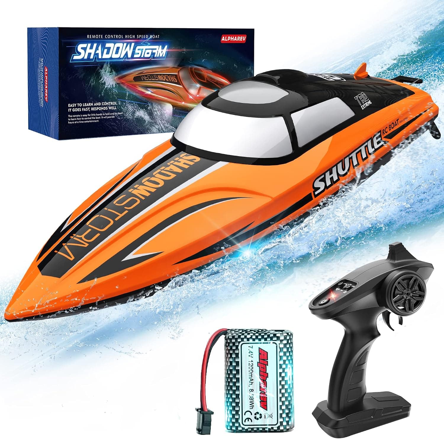 ALPHAREV RC Boat - R208 20+ MPH Fast Remote Control Boat for Pool & Lake, 2.4GHz RC Boats for Adults & Kids, RC Speed Boat with Rechargeable Battery, Summer Outdoor Water Toys Birthday Gifts for Boys