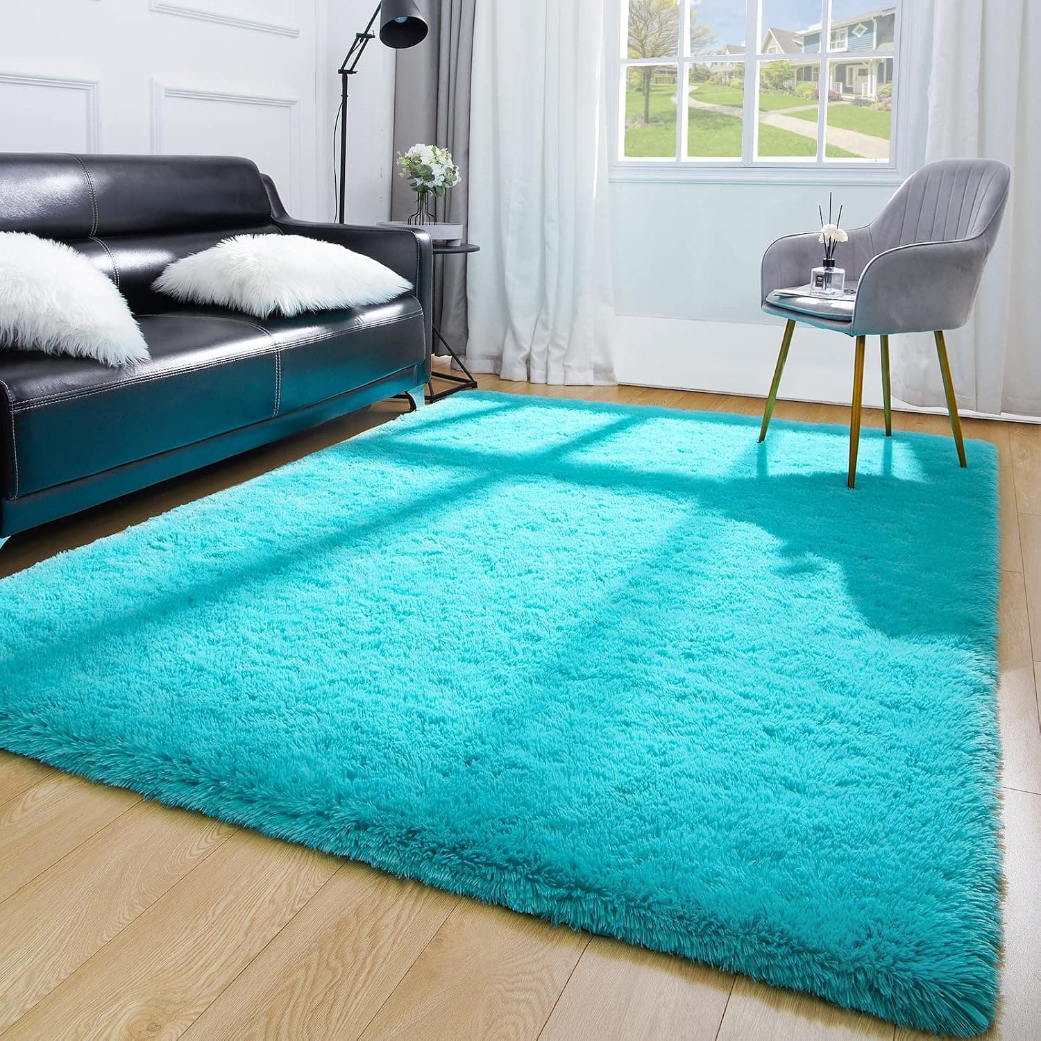 Vasofe Shaggy Rugs Soft Fluffy Carpets, Fuzzy Rugs for Bedroom LivingRoom, Nursery Rugs Kids Room Dorm Rugs Shaggy Throw Rug, Rectangular Rugs 3' x 5' Blue Rug Area Rugs Home Decor