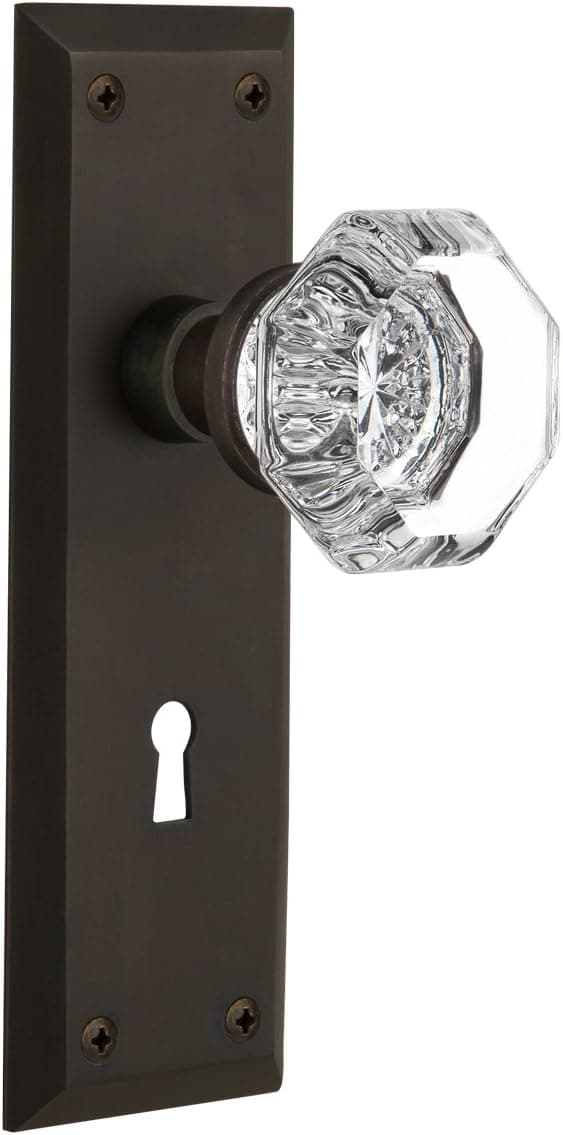 Nostalgic Warehouse New York Plate with Keyhole Waldorf Crystal Knob, Privacy - 2.375", Oil Rubbed Bronze