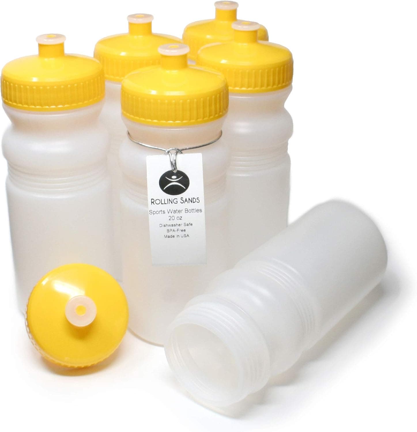 Rolling Sands 20 Ounce Sports Water Bottles 6 Pack, BPA-Free, Made in USA, Dishwasher Safe