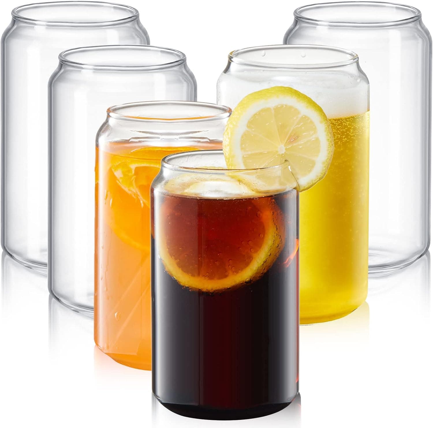 Beer Glass 6Pcs Set,Can Shaped Glass Cups,13.5 Oz Can Glass Cup for Beer,Tumbler Cup,Iced Coffee Glasses,Soda Pop Glasses Cup,Can Whiskey Glasses Drinking Glasses,Gift Great for Any Drink Occasion