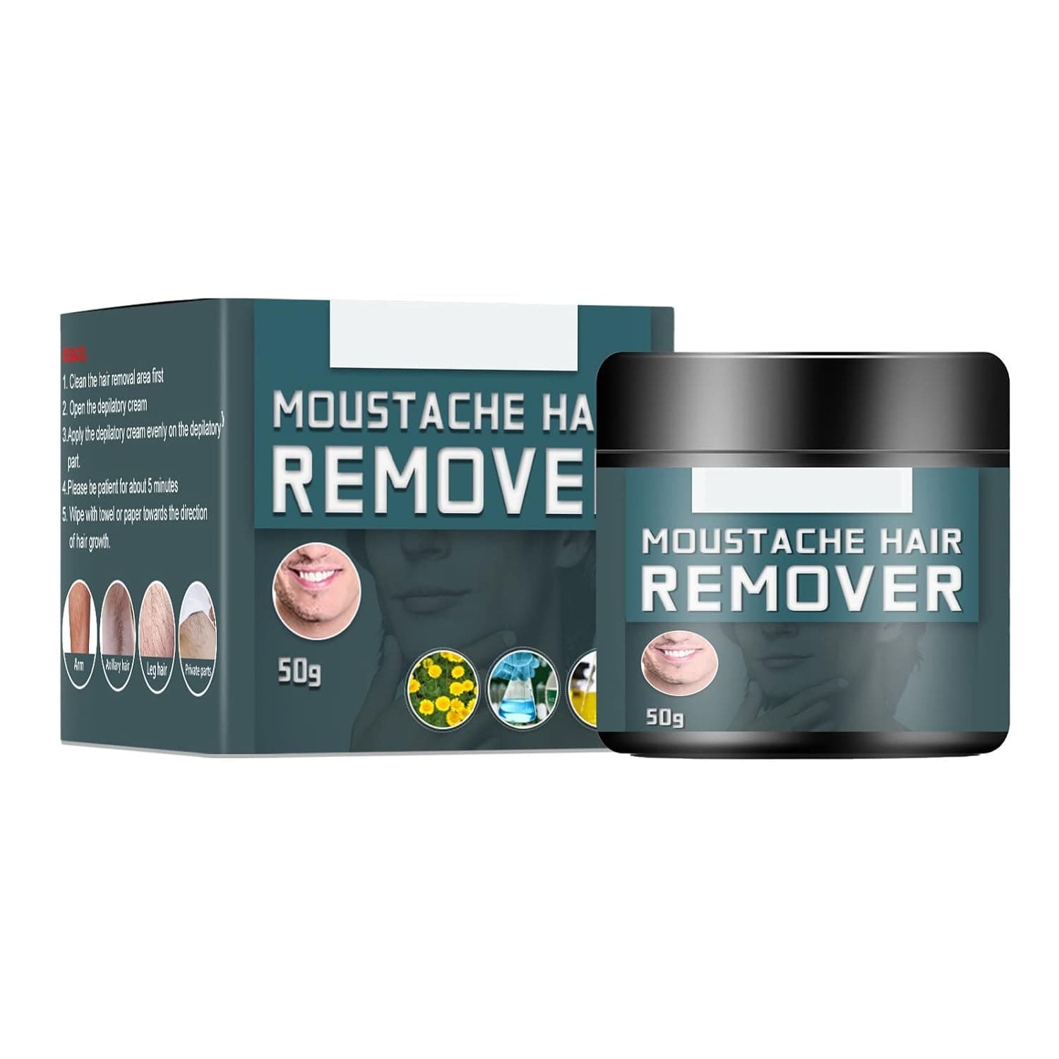 Hotiary Facial Hair Removal Cream, Moustache Hair Removal Cream Mens Beard Remover Body Armpit, Pre Depilatory Cream (50g/1.67 oz)