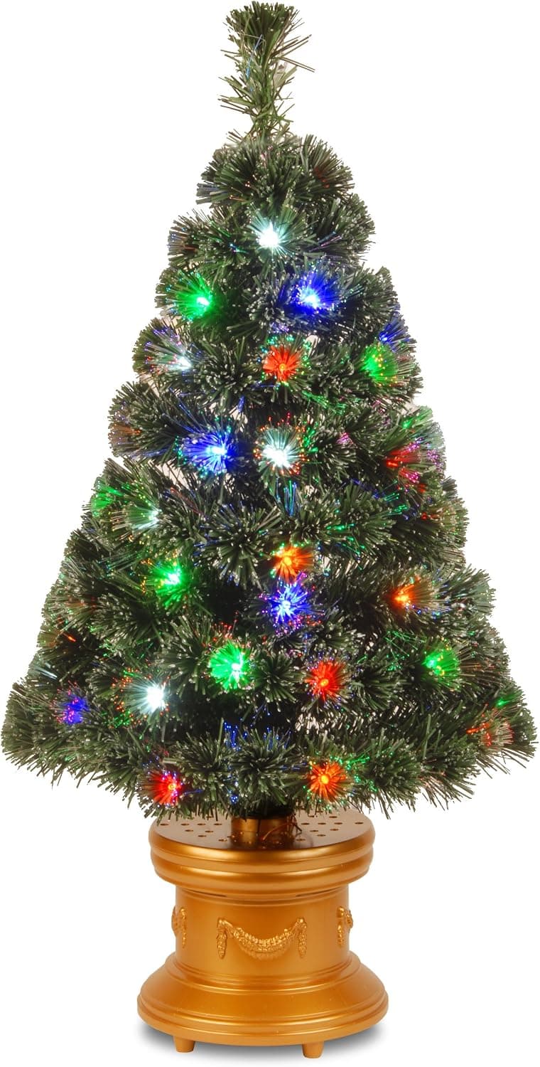 National Tree 36 Inch Fiber Optic Evergreen Firework Tree with 50 Multicolored LED Lights in Gold Base (SZEX7-158L-36)