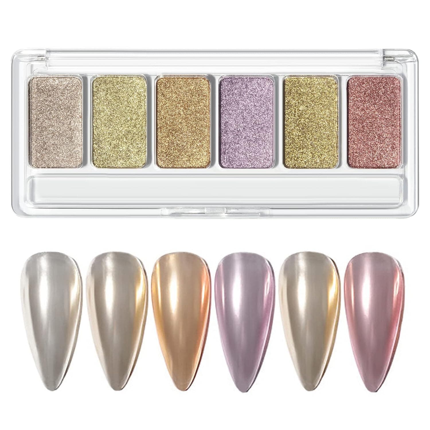 MIZHSE Solid Chrome Nail Powder 6 Color Palette, Metallic Mirror Powder Nail Art Manicure Kit, Rose Gold Purple Glossy Pigment Glitter(6 in 1)