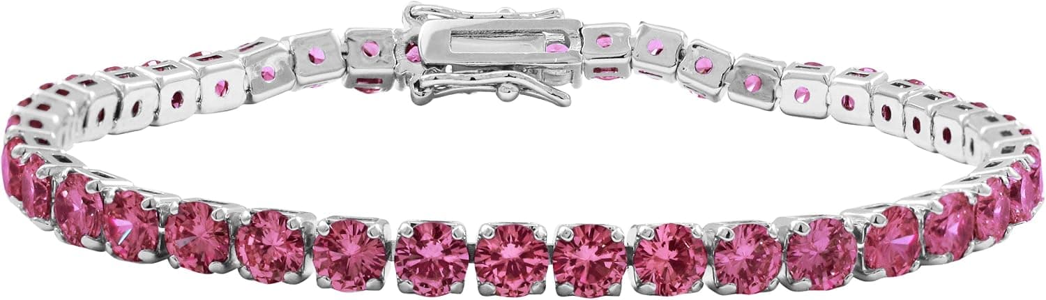 GRACE HARPER Birthstone Bracelets - Rhodium Plated Brass Tennis Bracelet with Cubic Zirconia Birthstones- 7.25 Inch