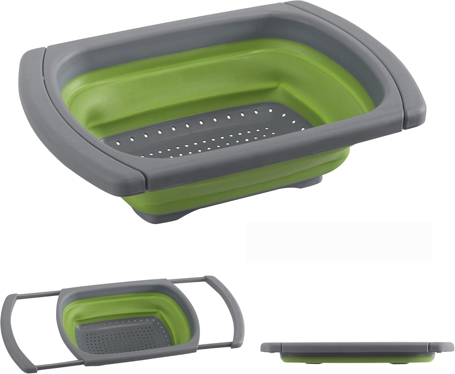 Collapsible Colander by Blissful Living – Space Saving Strong Silicone Strainer, Over the Sink Handles, Flat Folding, Expandable for Easy Storing- Great for Fruits/Vegetables, Pastas and More (Green)