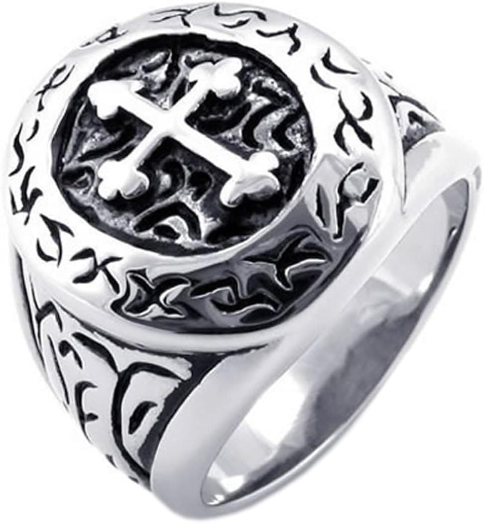 KONOV Classic Vintage Cross Mens Ring, Stainless Steel Band