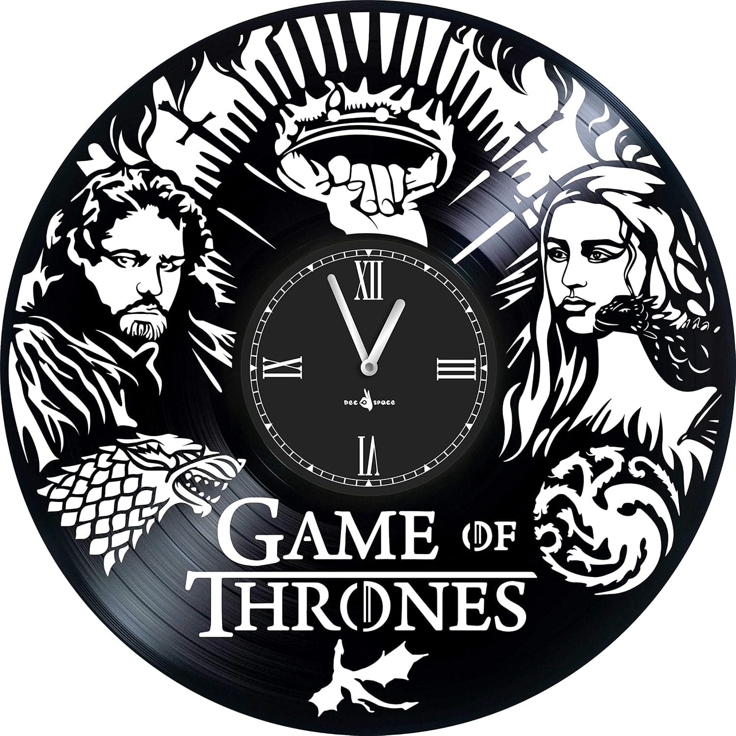 YuSer Wall Clock Vinyl Record Compatible with Game of Thrones - 12 inch - Precision Silent Quartz Movement - Best Gift for Fans Film Game of Thrones - Original Design - Home Decoration