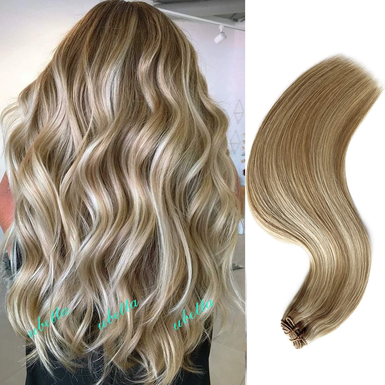 24 Inch Balayage Hair Bundles Sew in Hair Weft Human Hair Ombre Brown to Golden Brown with Strawberry Blonde Highlights Real Hair Extensions Double Wefted Straight Remy Weave Extensions 120G for Women (#18/60-120G-24Inch)