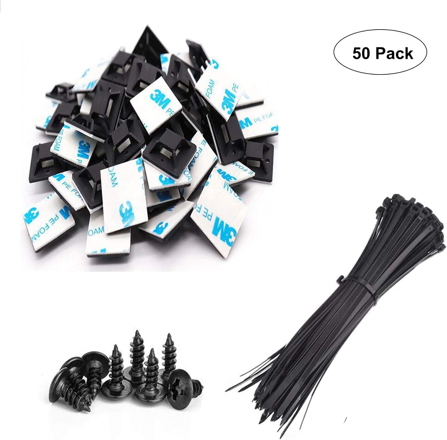 50 Pack Cable Tie Mount and Zip Tie,Strong-Adhesive-Backed Mounts Cable Tie Mounts Wire Tie Base Holders Perfect for Wire Clips Cable Management Zip Tie Anchors