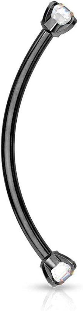 Forbidden Body Jewelry 16g 14mm Surgical Steel Curved Barbell with 3mm CZ Ends for Snake Eyes Tongue Piercing & More
