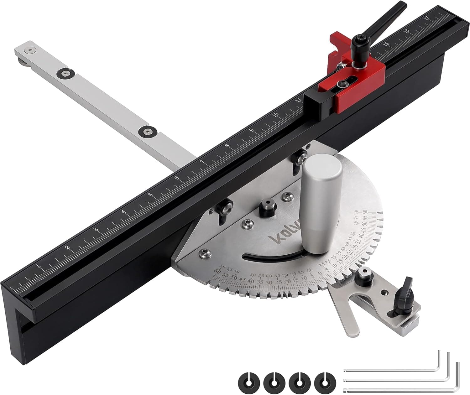 Kolvoii Miter Gauge, Precision Table Saw Miter Gauge System with Aluminum Miter Fence and Repetitive Cut Flip Stop, 120°Angle Stops Adjustable for Table Saw, Band Saw, Router Table