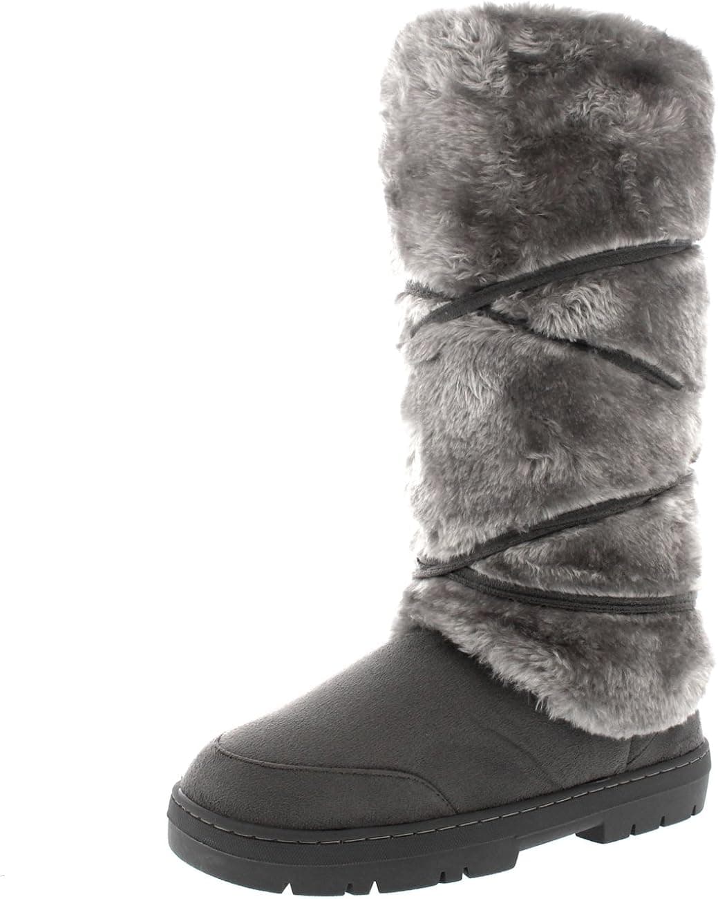Holly Womens Tall Knee High Fixed Lace Wrap Winter Snow Rain Boots