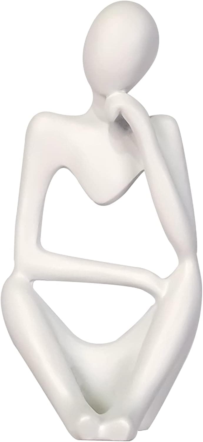 Lzttyee The Thinker Statue Mini Abstract Resin Thinker Statue for Modern Home Office Decor (White, Left)