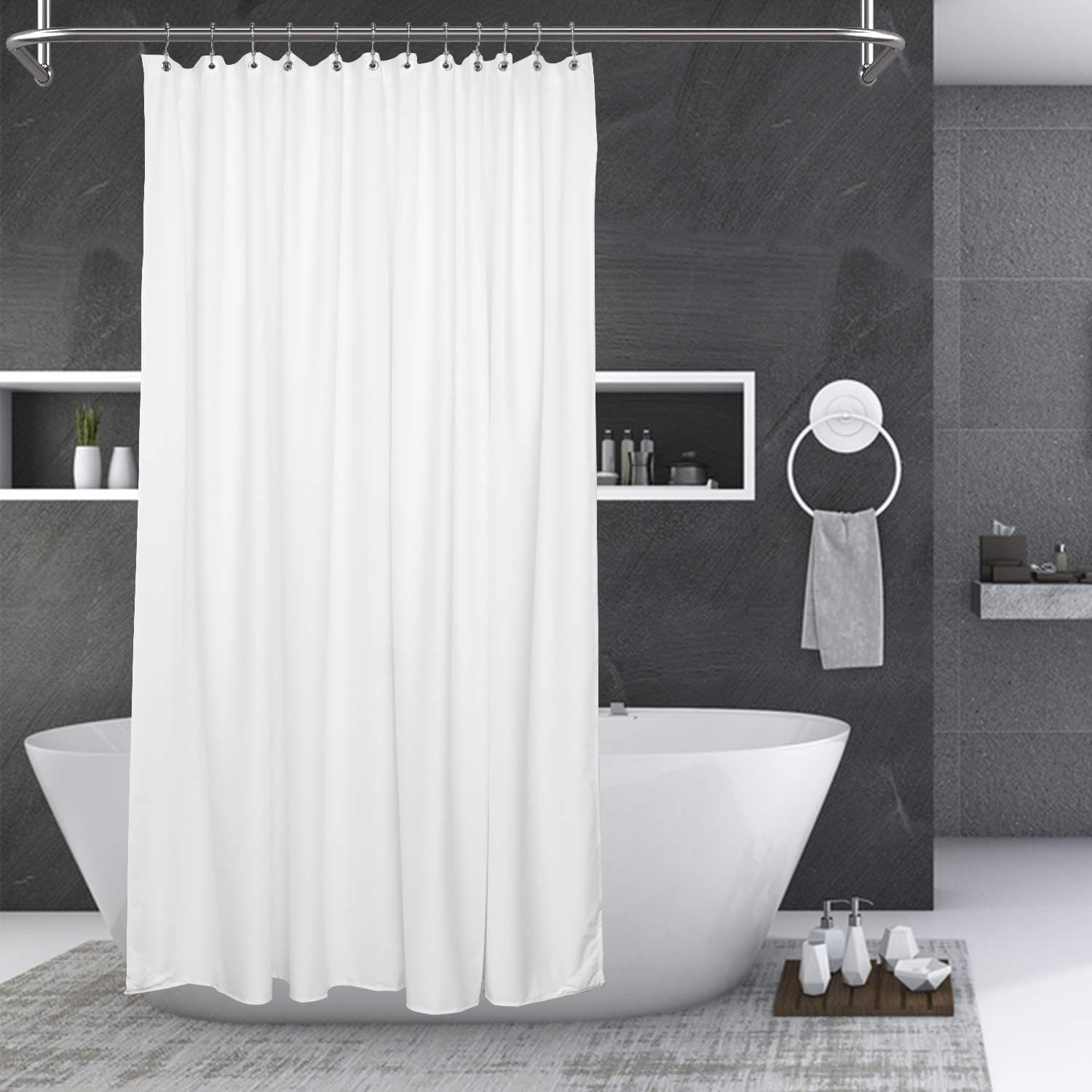 Barossa Design Soft Fabric Shower Curtain Liner TPU Waterproof - Wet to Be Weighted NO-Blowing, Knit & Lightweight, Machine Washable & Reusable, Hotel Grade - White, 72x72