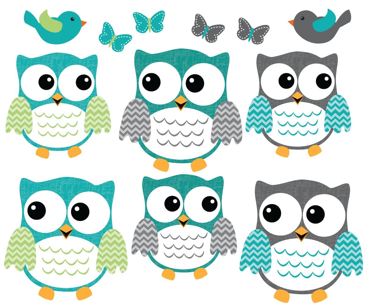 Owl Decals, Teal and Gray Owl Wall Stickers, Nursery Wall Art