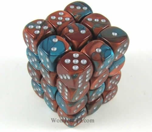 Copper Teal with Silver Gemini Dice D6 12mm Set of 36
