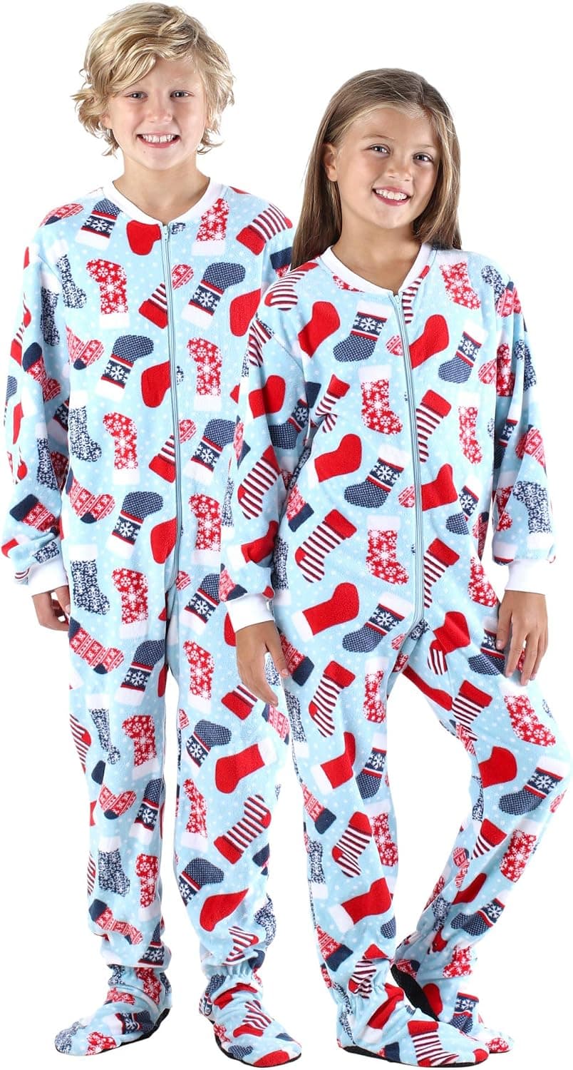 SleepytimePJs Baby, Toddler, and Kids ' Fleece Footed Onesie Pajamas, Kids - Stockings, 12