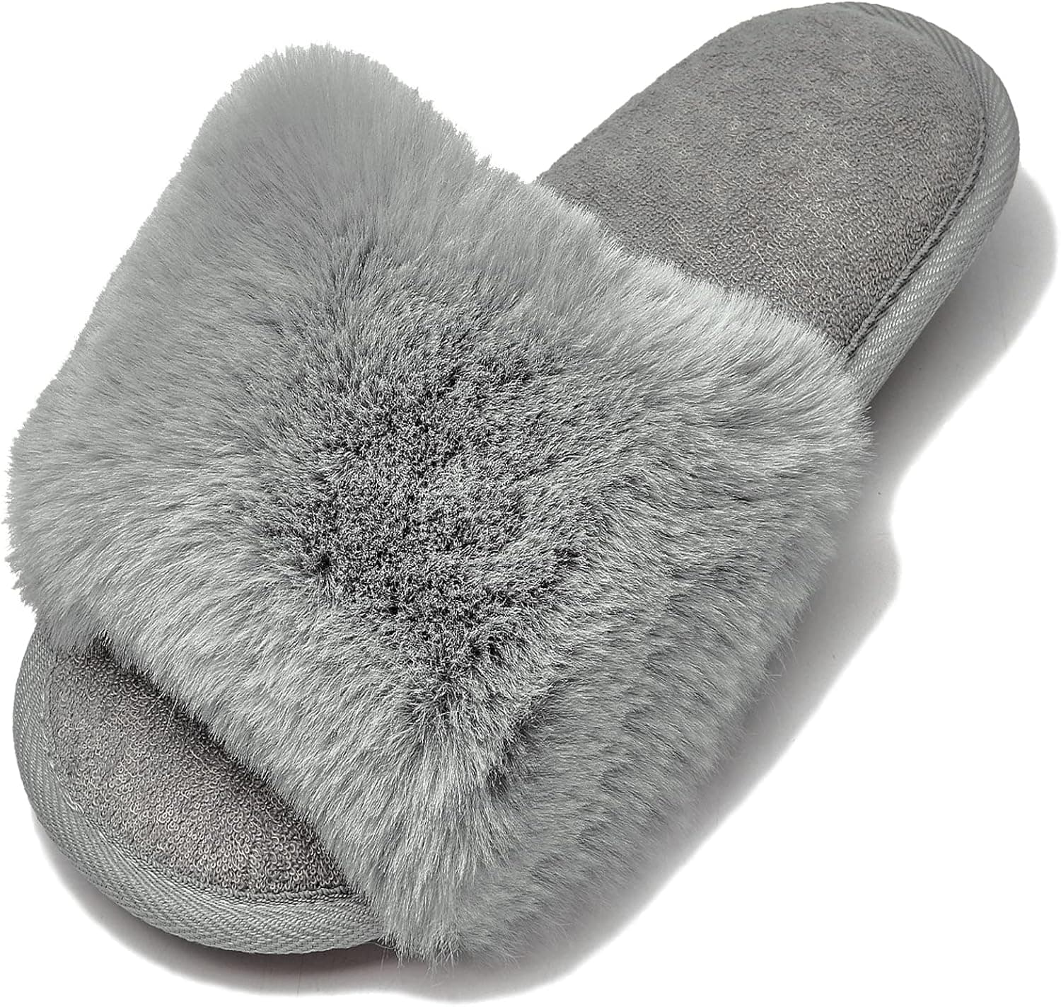 Acaner Women's Soft Plush Lightweight House Slippers Fuzzy Flats Open Toe House Shoes Slip on Cozy Indoor Outdoor Slippers