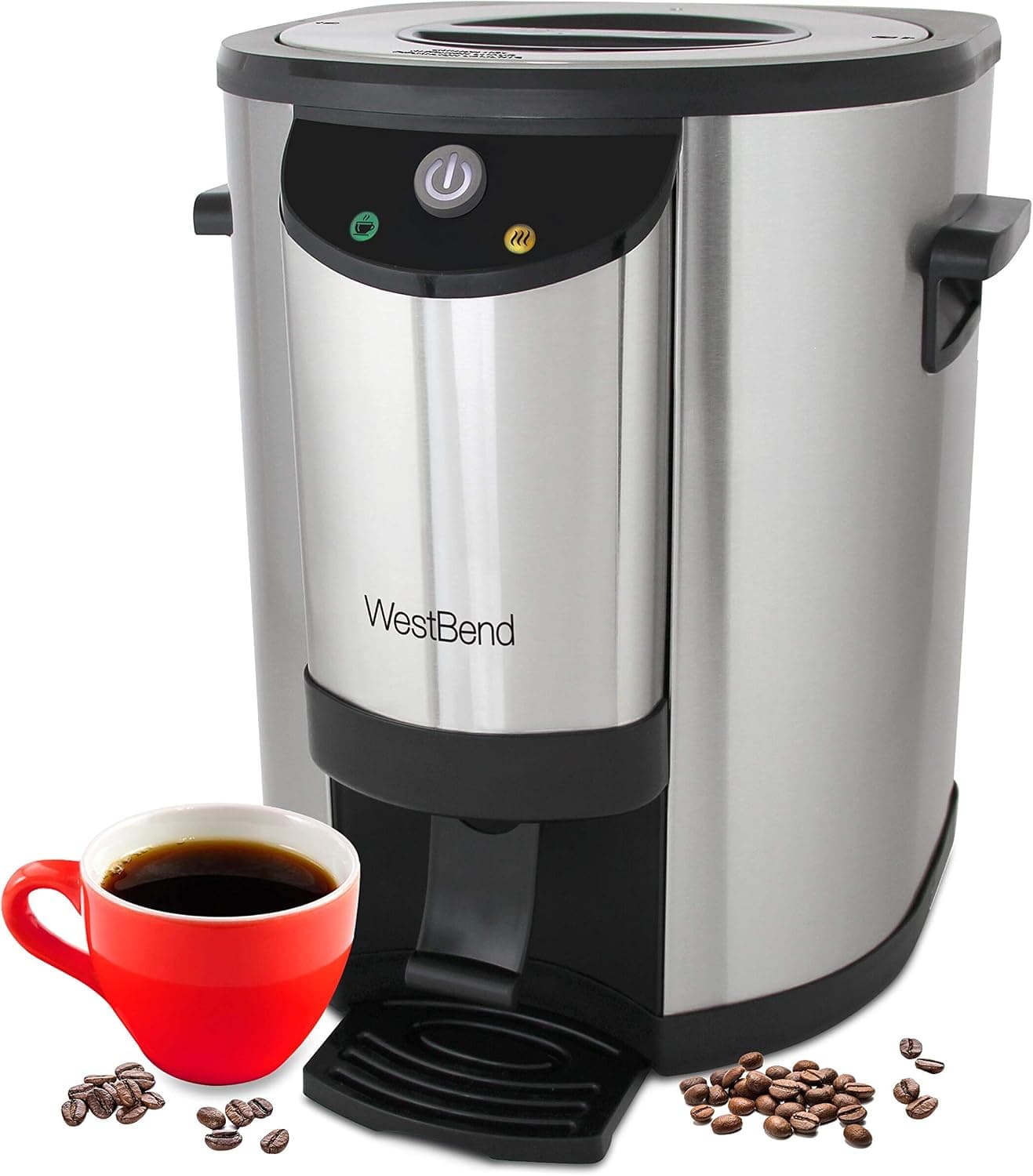West Bend 57030 Coffee Urn Double Walled Stainless Steel Features Automatic Temperature Control with Fast Brewing and Easy Clean Up NSF Certified, 30-Cup, Silver