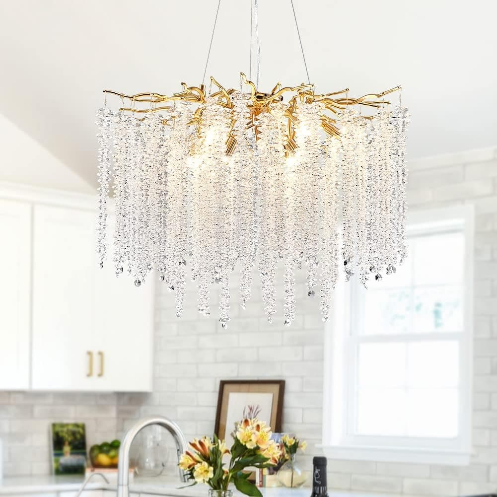 TMAFON Modern Gold Chandelier Light Fixture - D23.6 Luxury Crystal Chandelier Lighting, Large Kitchen Light Fixtures, Led Beaded Crystal Chandeliers for Dining Room, Bedroom, Living Room