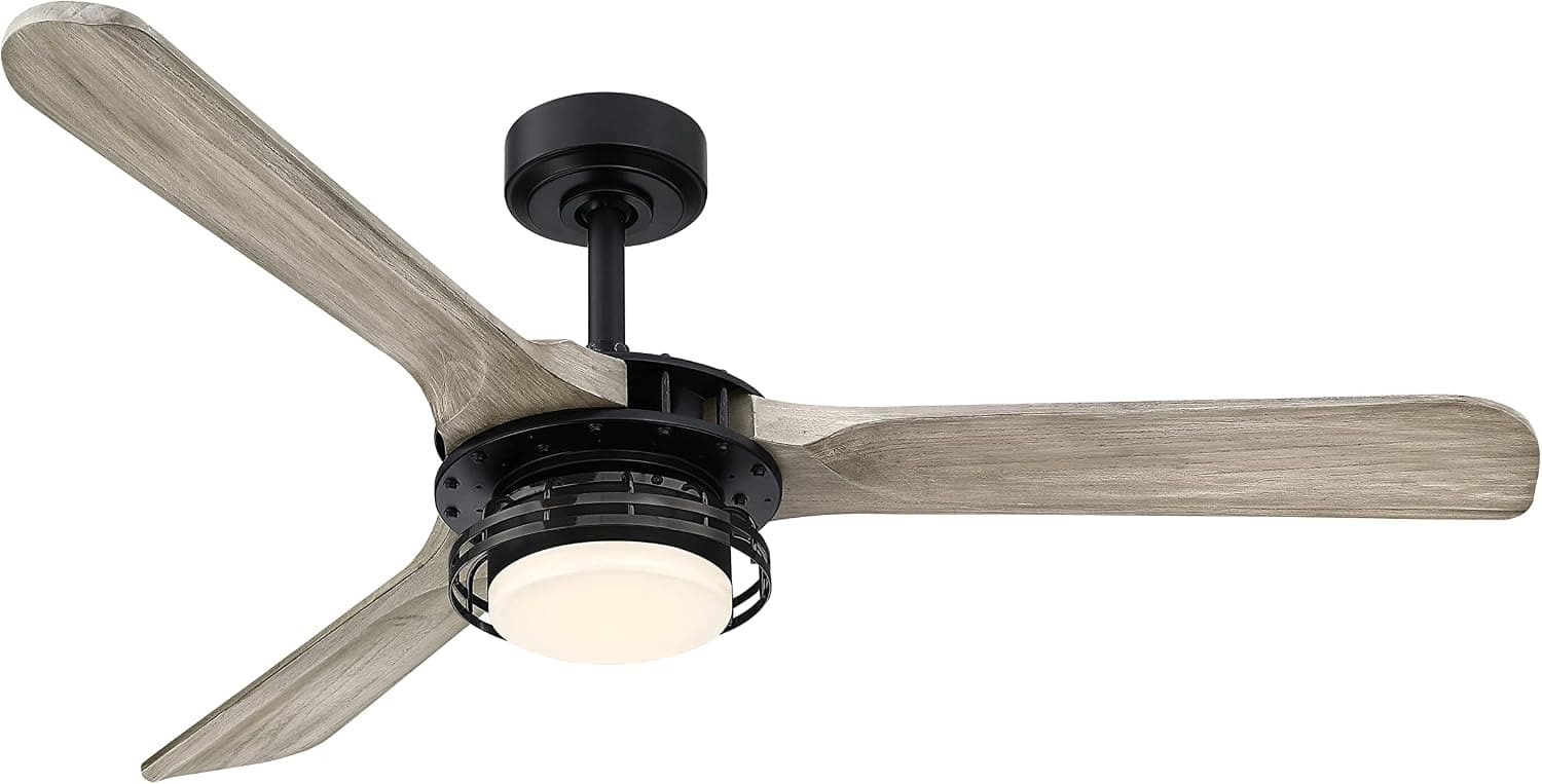 Parrot Uncle Aerofanture Ceiling Fans with Lights and Remote Industrial Farmhouse Ceiling Fan with Light LED, 52 Inch, Black/Oak