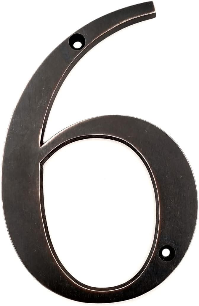 Large Bold 5" Aged Bronze Metal Flush House Address Numbers, Bold Readable Font (6)