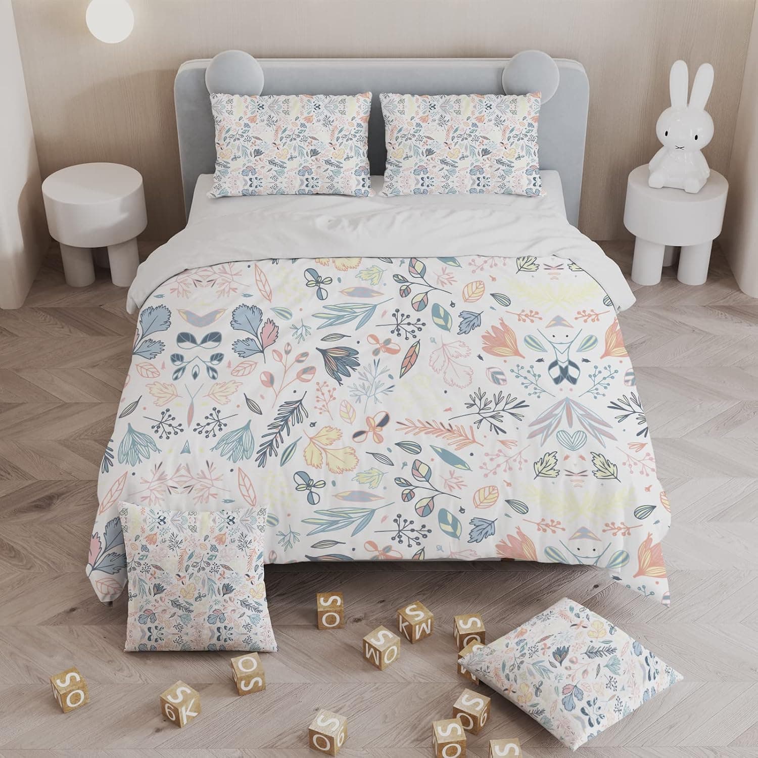 3 Piece Twin Size Comforter Set, White Floral 3D Printed Bedding Set, Ultra Soft Microfiber Reversible Comforter + 2 Pillow Shams